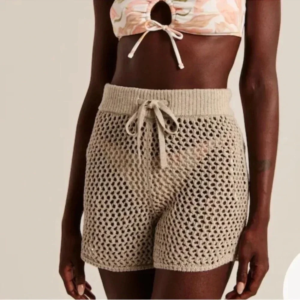 ABERCROMBIE & FITCH Crochet Knit Beachy Shorts Swim Cover Up‎ Neutral Summer XS